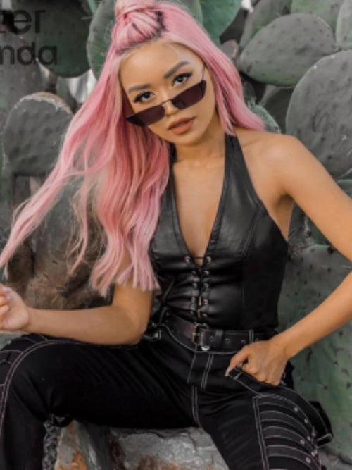 Black Leather Crop Top