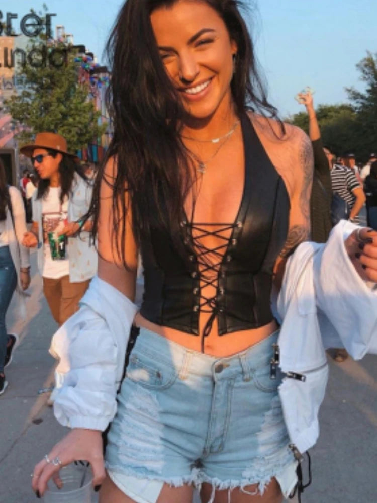 Black Leather Crop Top