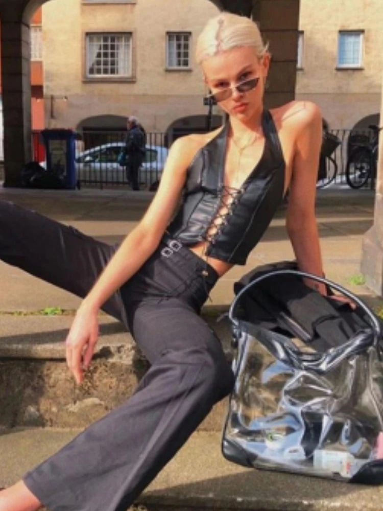 Black Leather Crop Top