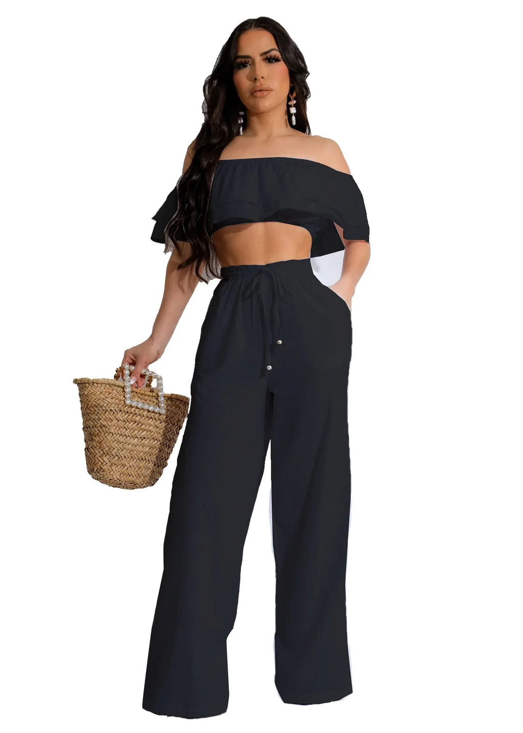 Two-Piece Set Ruffled Pants Short Top