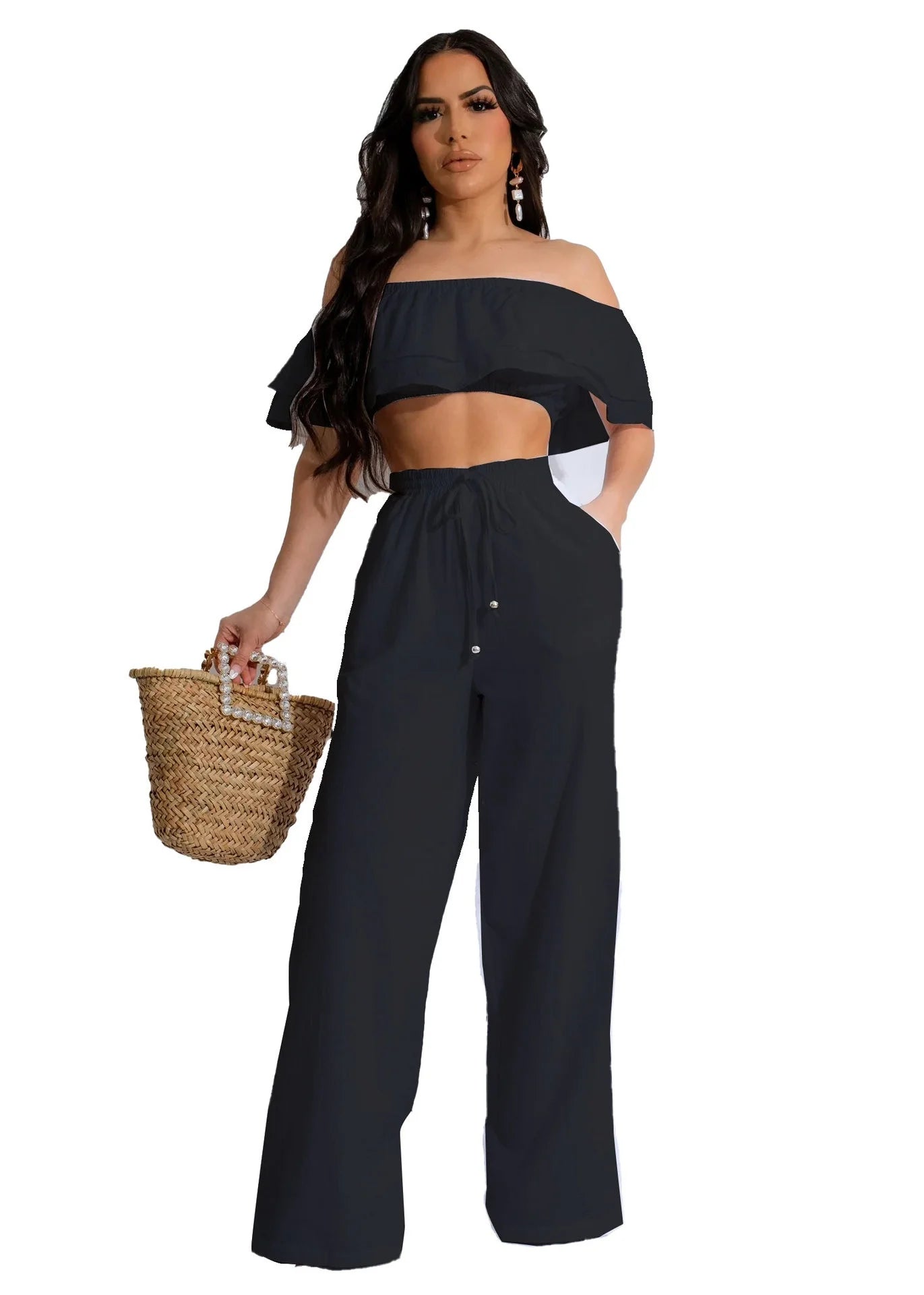 Two-Piece Set Ruffled Pants Short Top