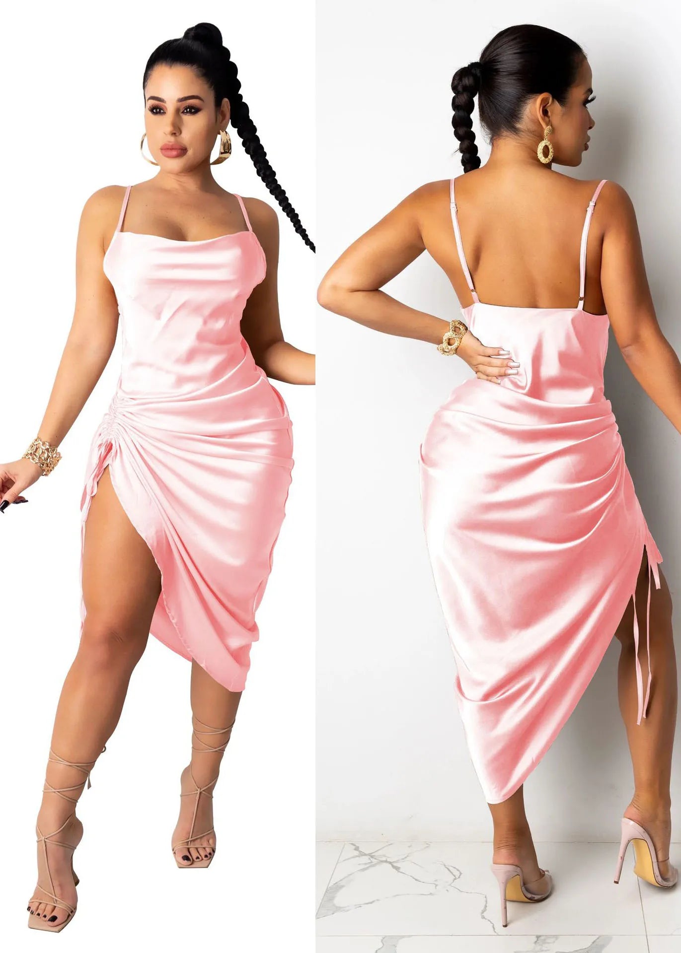 Drawstring Sleeveless Midi Dress