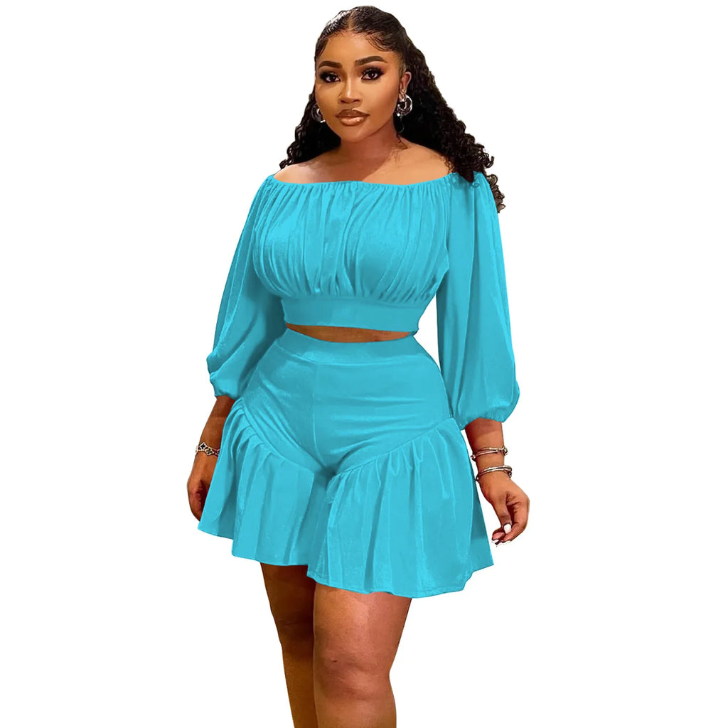 Ruffled Two 2 Piece Set With Shorts