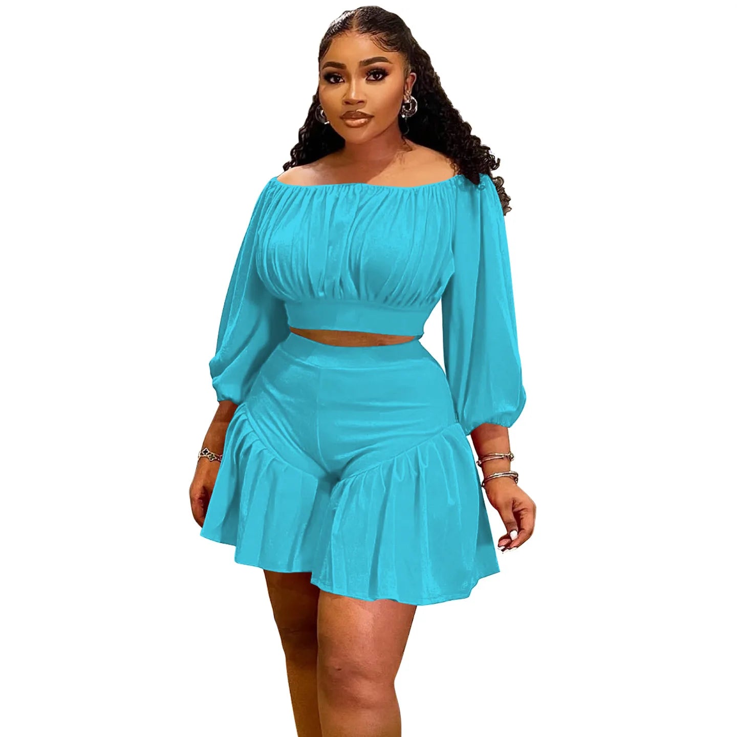 Ruffled Two 2 Piece Set With Shorts