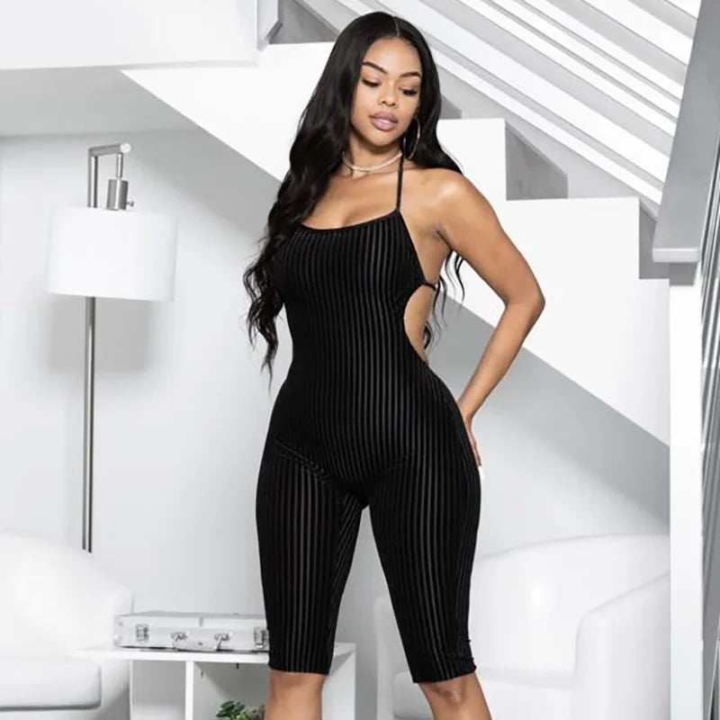 Solid Color Velvet One Piece Halter Bodysuit