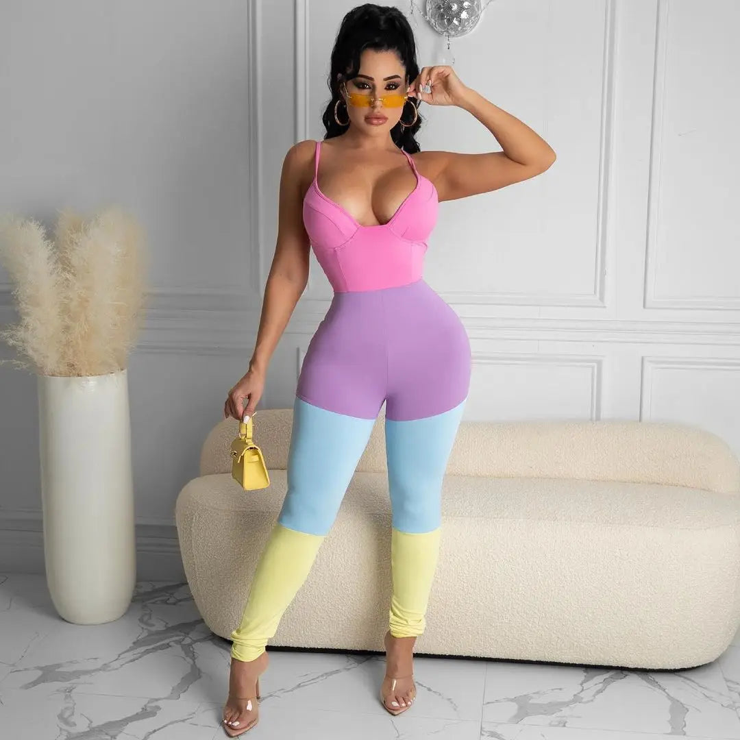 Casual Multi-Color Vest Suspender Jumpsuit