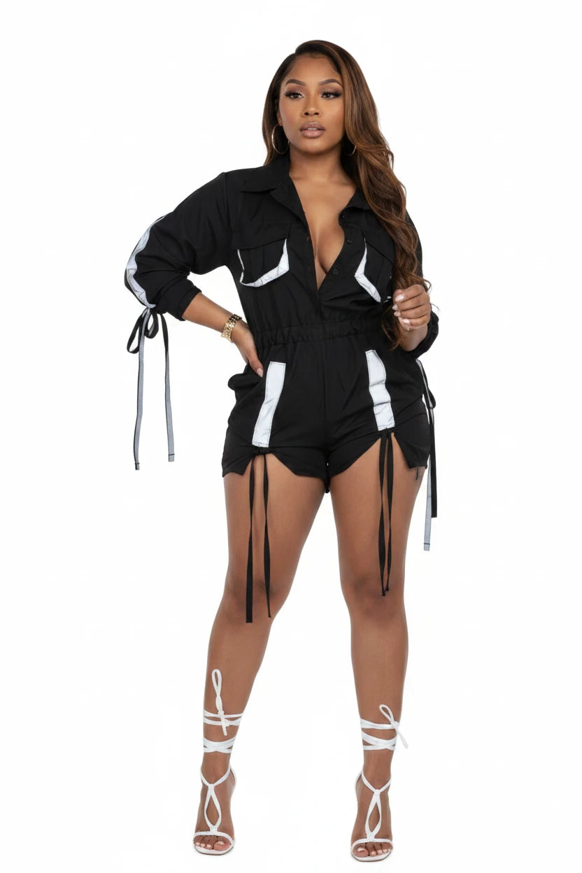 Drawstring Long Sleeve Cargo Jumpsuit