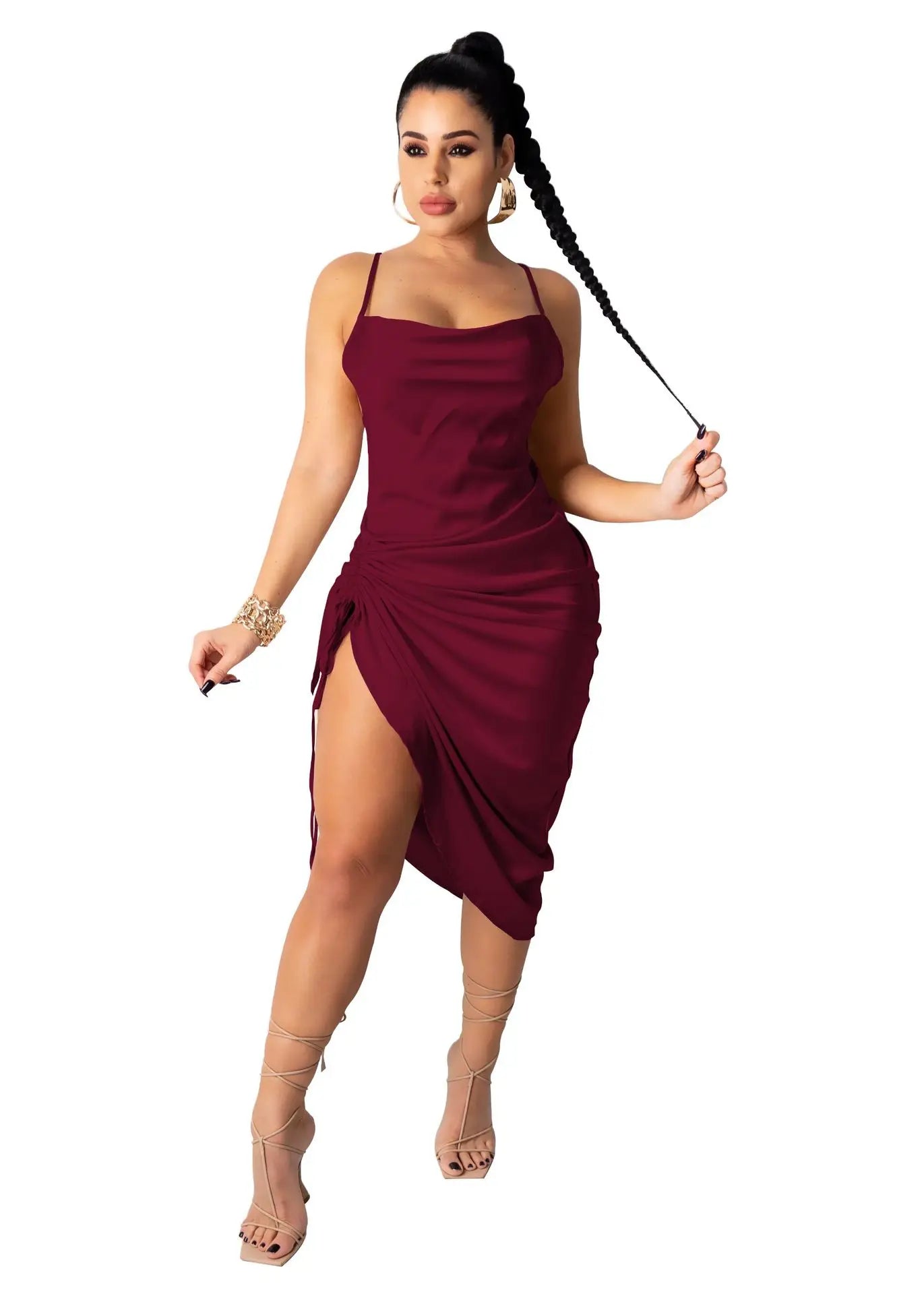 Drawstring Sleeveless Midi Dress
