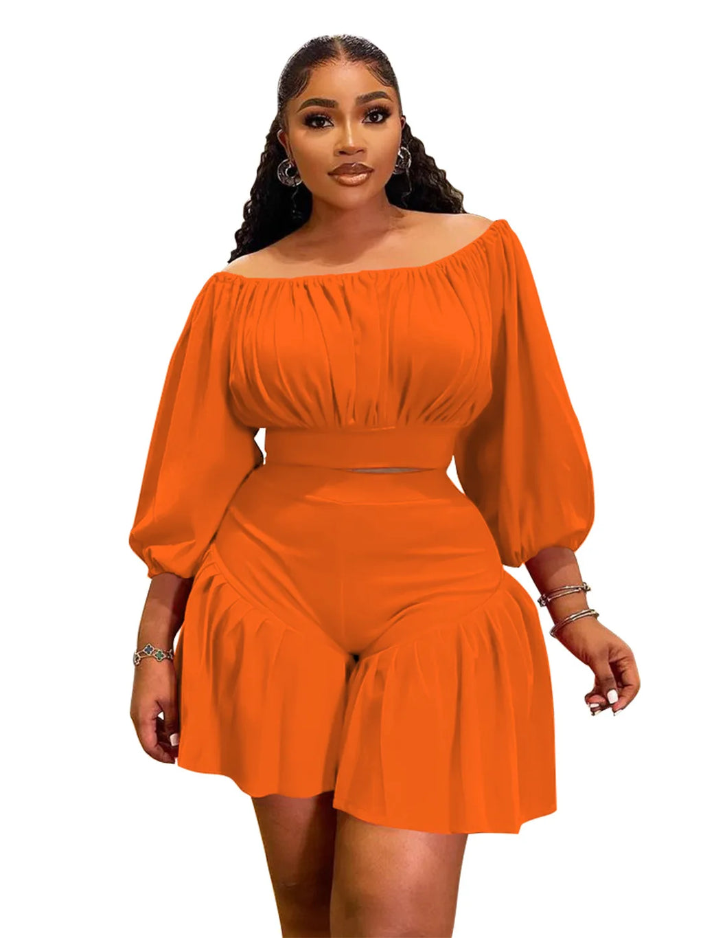 Ruffled Two 2 Piece Set With Shorts