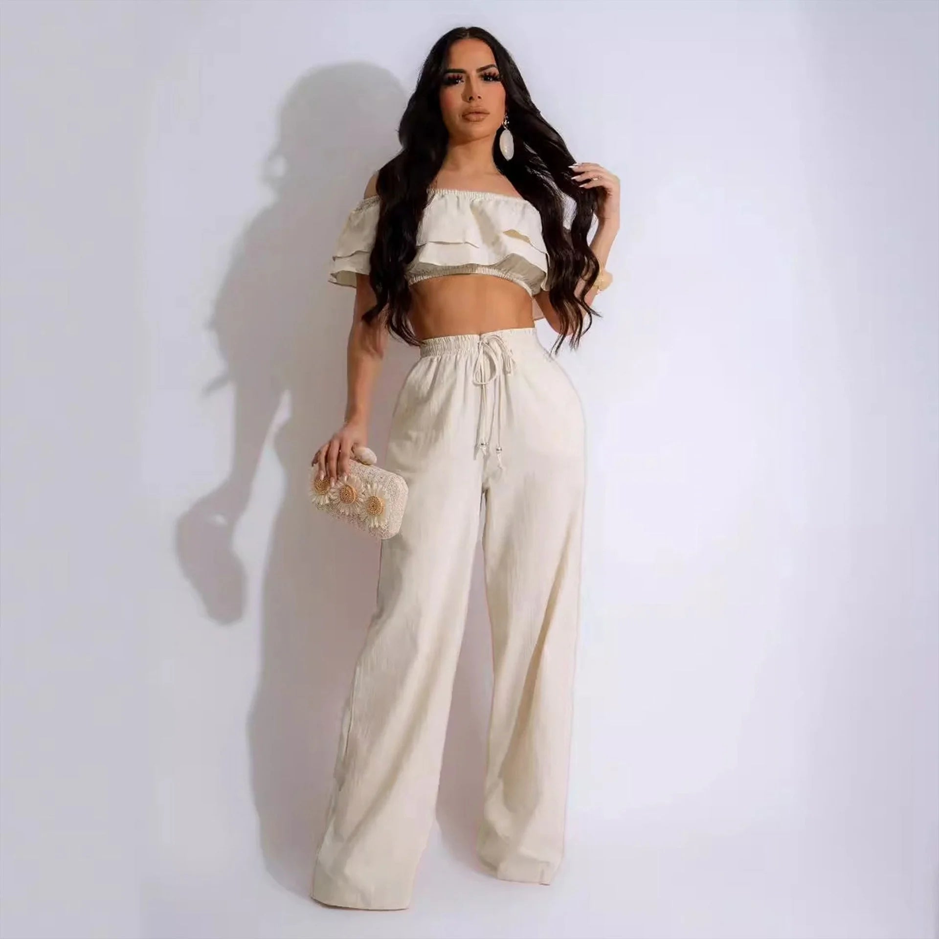 Two-Piece Set Ruffled Pants Short Top