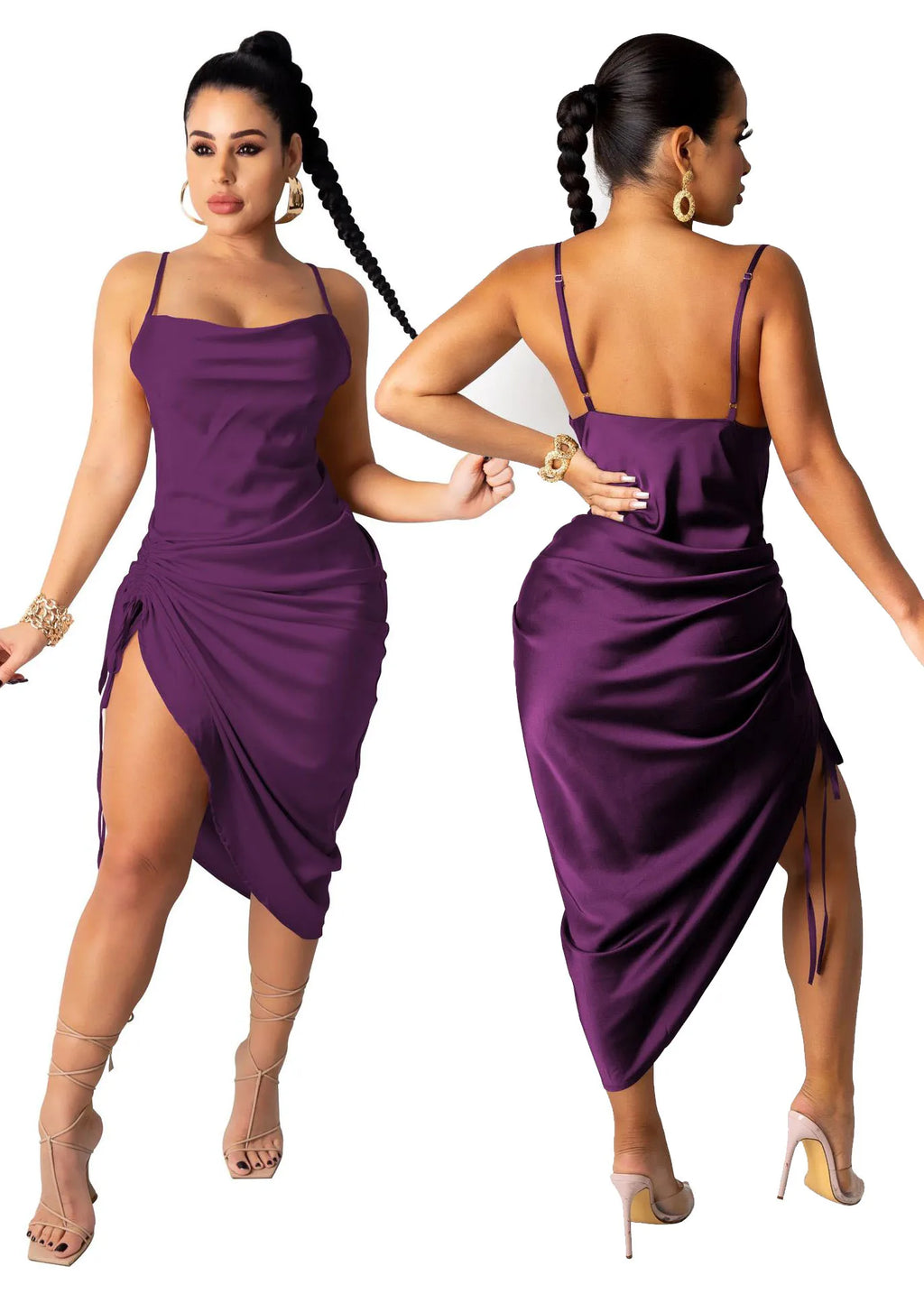 Drawstring Sleeveless Midi Dress