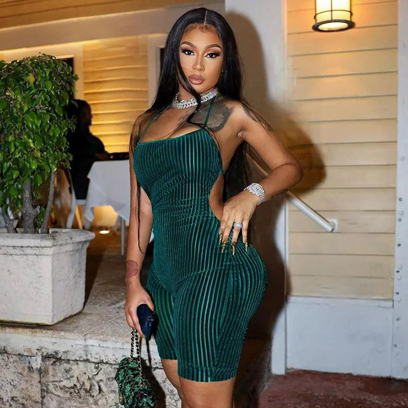 Solid Color Velvet One Piece Halter Bodysuit