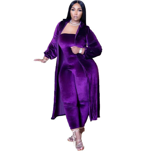 Casual Two Piece Set Velvet Jumpsuit With Long Coat