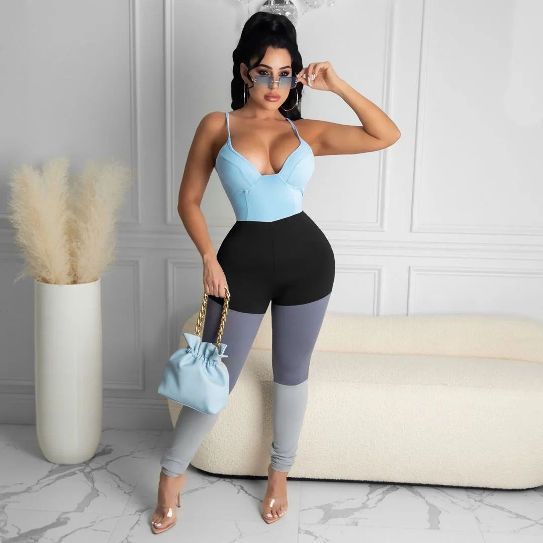 Casual Multi-Color Vest Suspender Jumpsuit