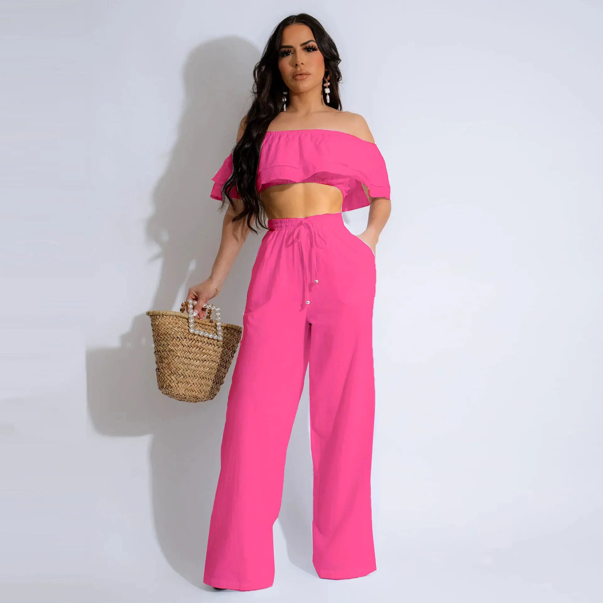 Two-Piece Set Ruffled Pants Short Top
