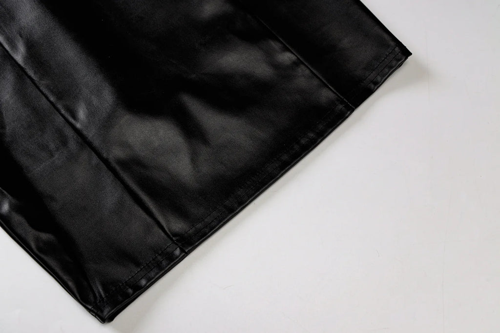 Women Sexy Party Strapless Bodycon Pu Leather Slim