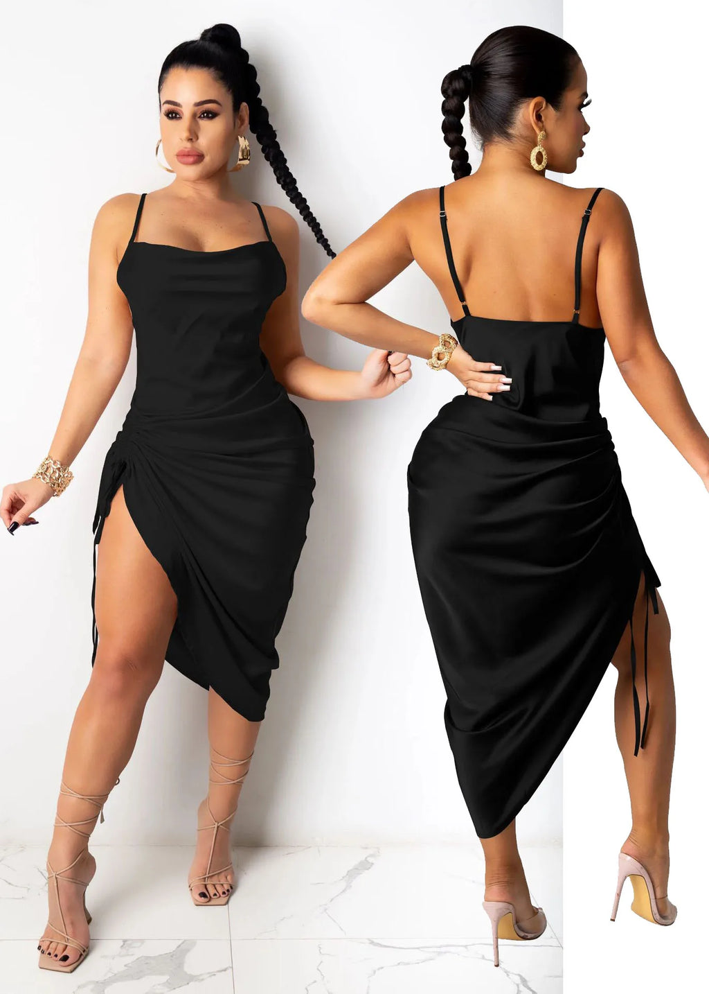 Drawstring Sleeveless Midi Dress