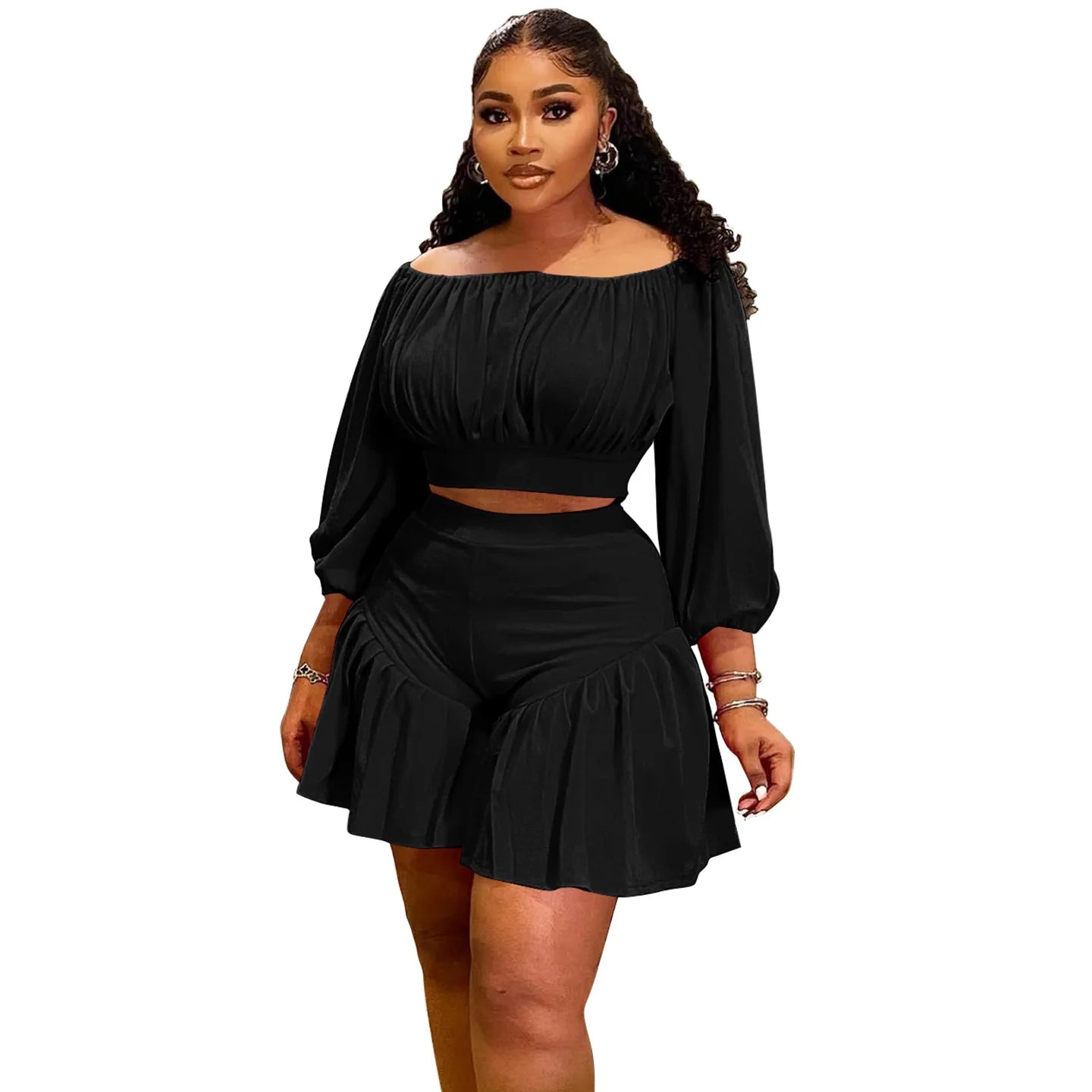 Ruffled Two 2 Piece Set With Shorts