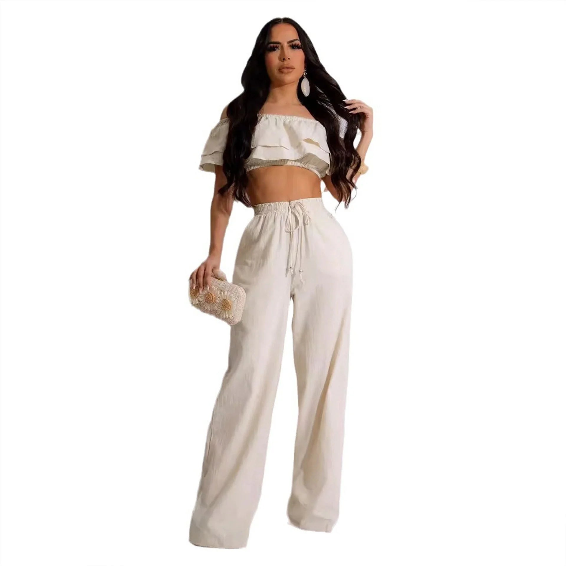 Two-Piece Set Ruffled Pants Short Top