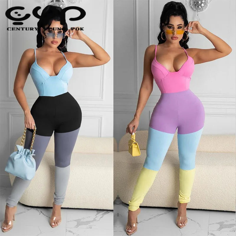 Casual Multi-Color Vest Suspender Jumpsuit