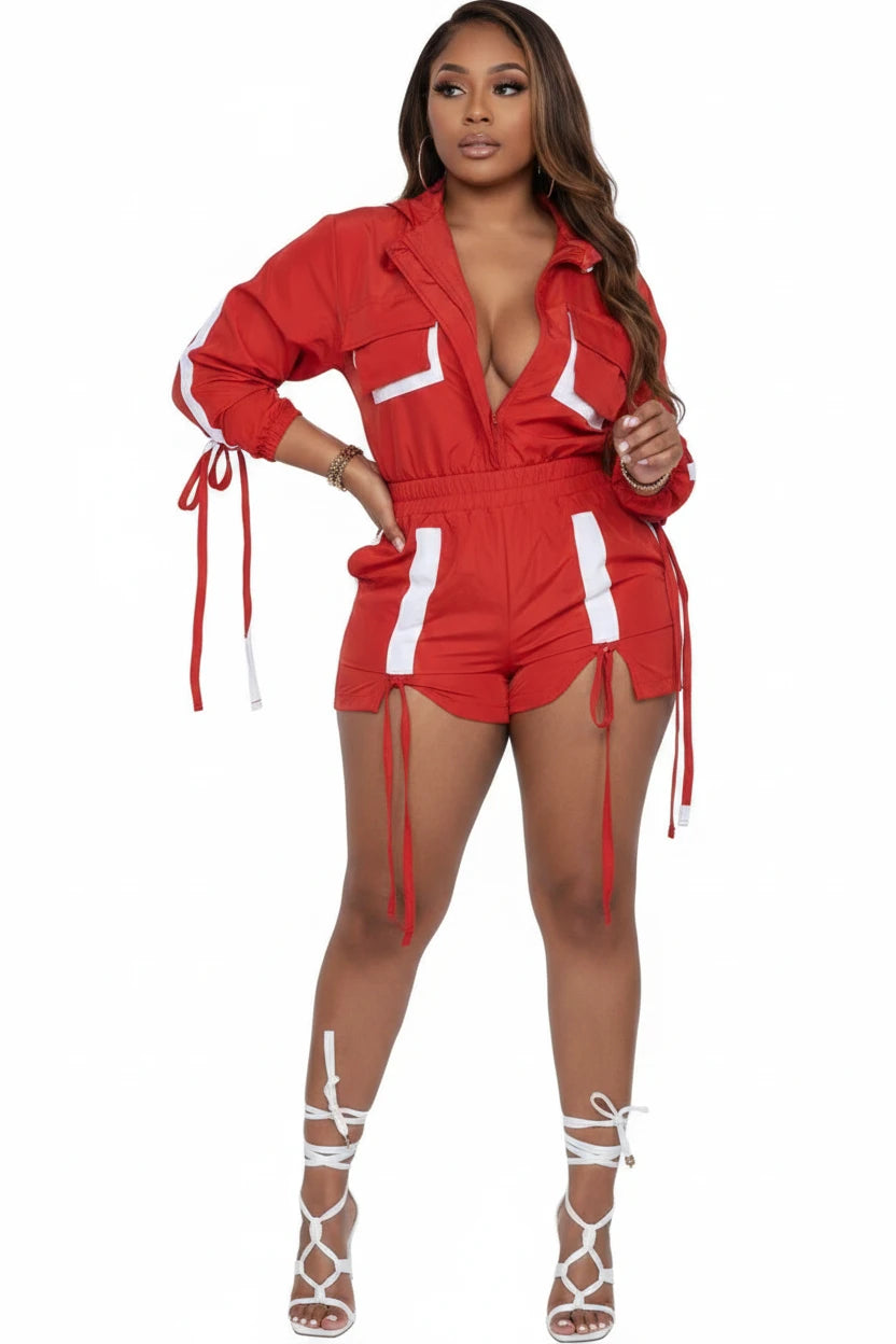 Drawstring Long Sleeve Cargo Jumpsuit