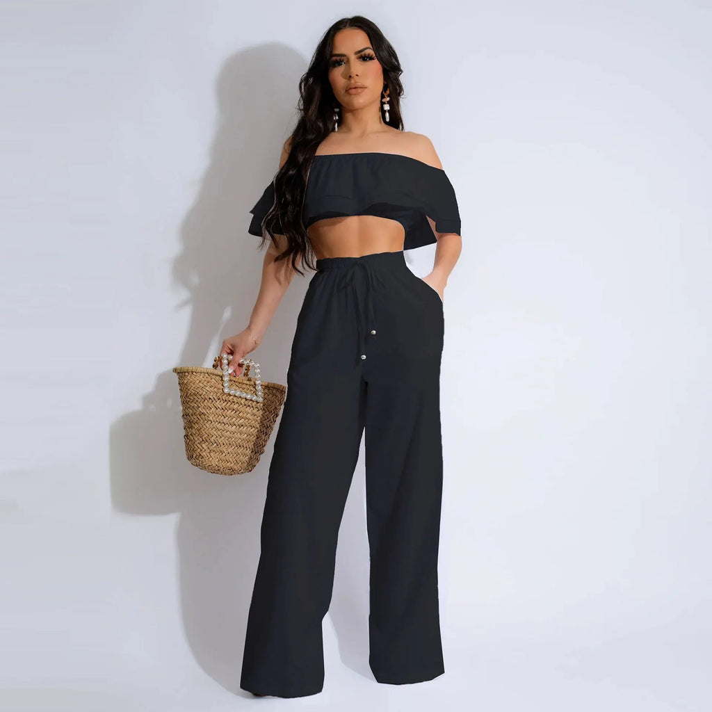 Two-Piece Set Ruffled Pants Short Top