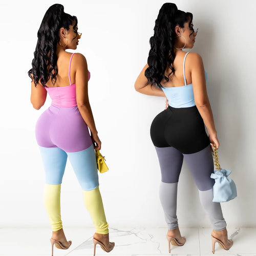 Casual Multi-Color Vest Suspender Jumpsuit