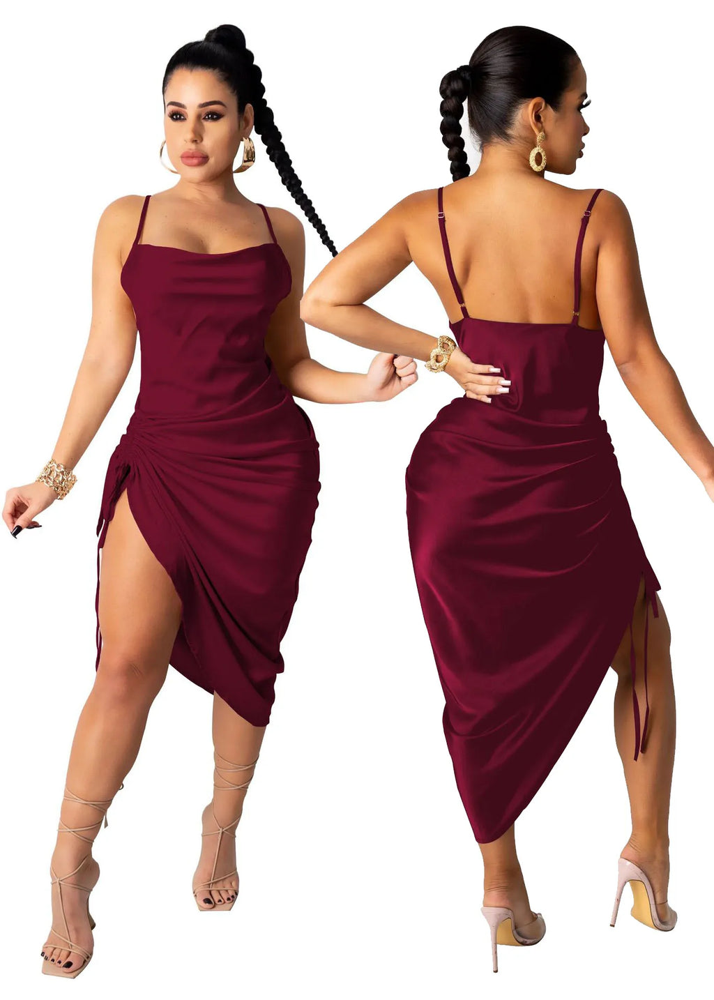 Drawstring Sleeveless Midi Dress