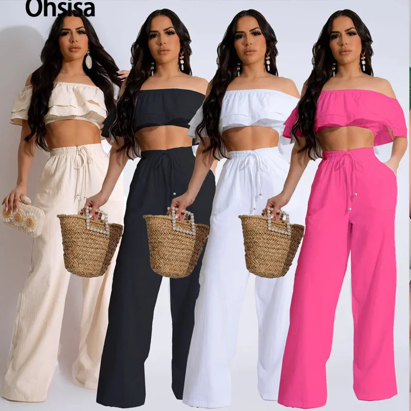 Two-Piece Set Ruffled Pants Short Top