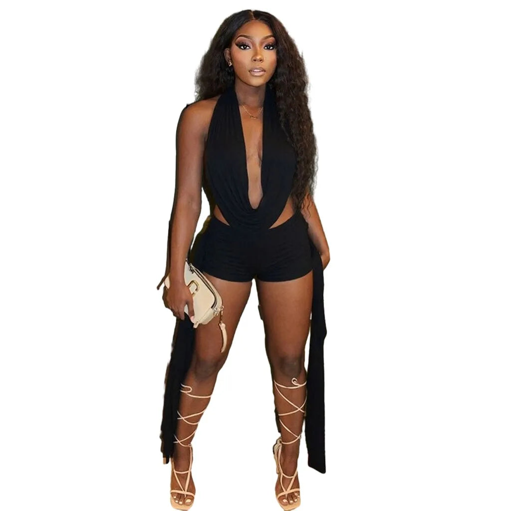 Backless Top Tight Strap Shorts Set