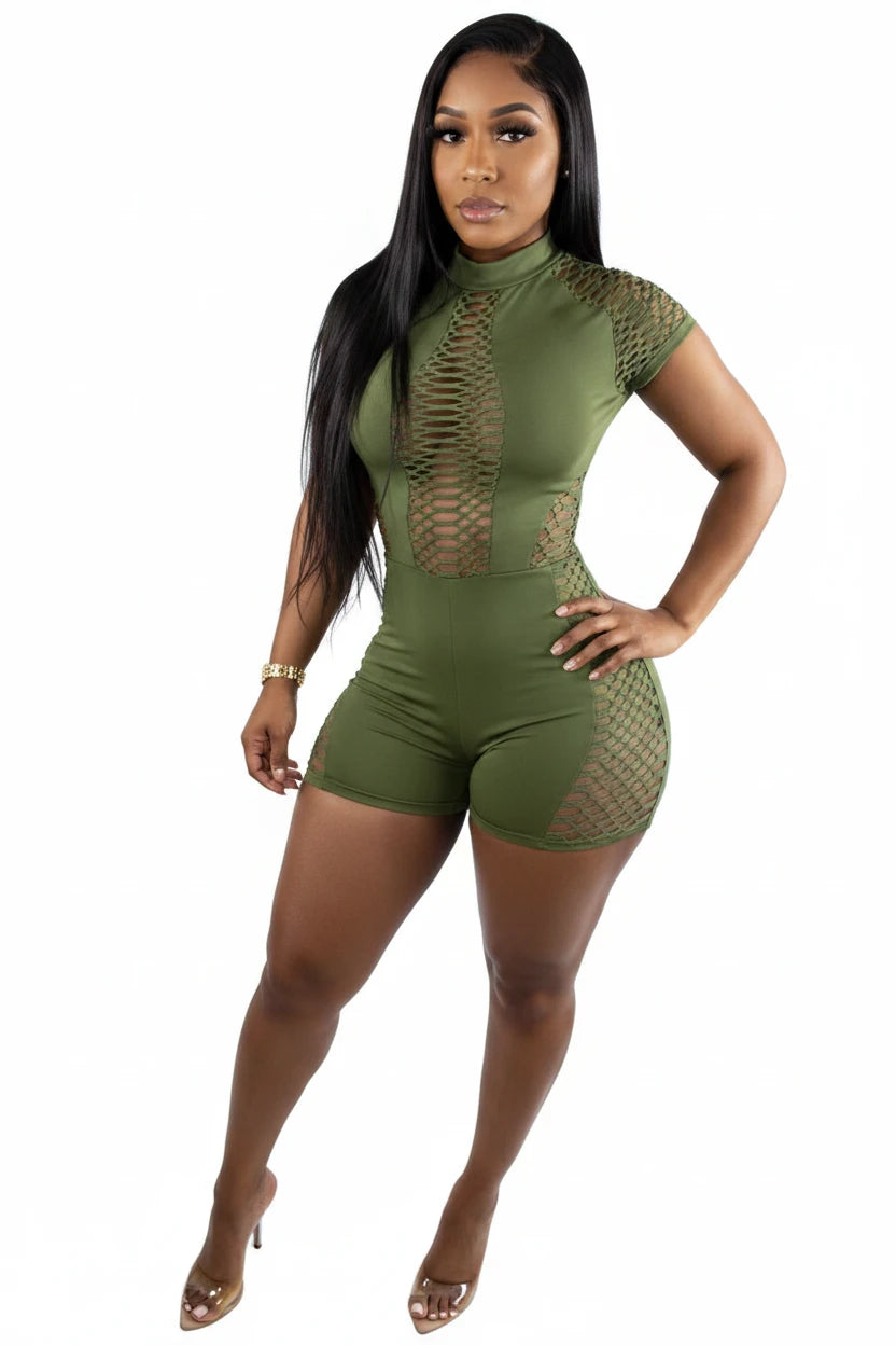 Solid Bandage Short Sleeve Rompers