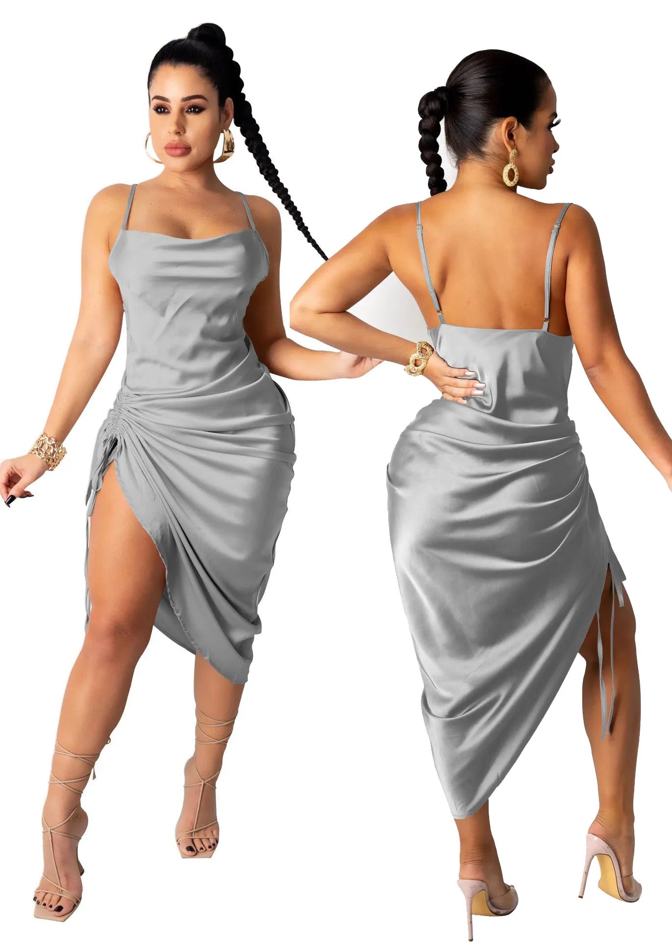 Drawstring Sleeveless Midi Dress