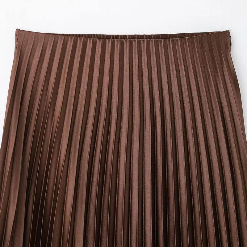 Brown Ruffle Skirt Mid Waist