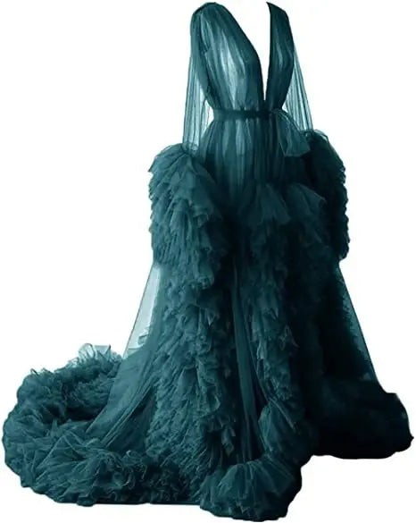 Sheer Long Tulle Robe Puffy Nightgown