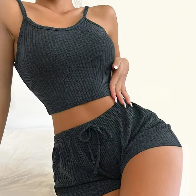 Top and Elastic Waist Shorts Set