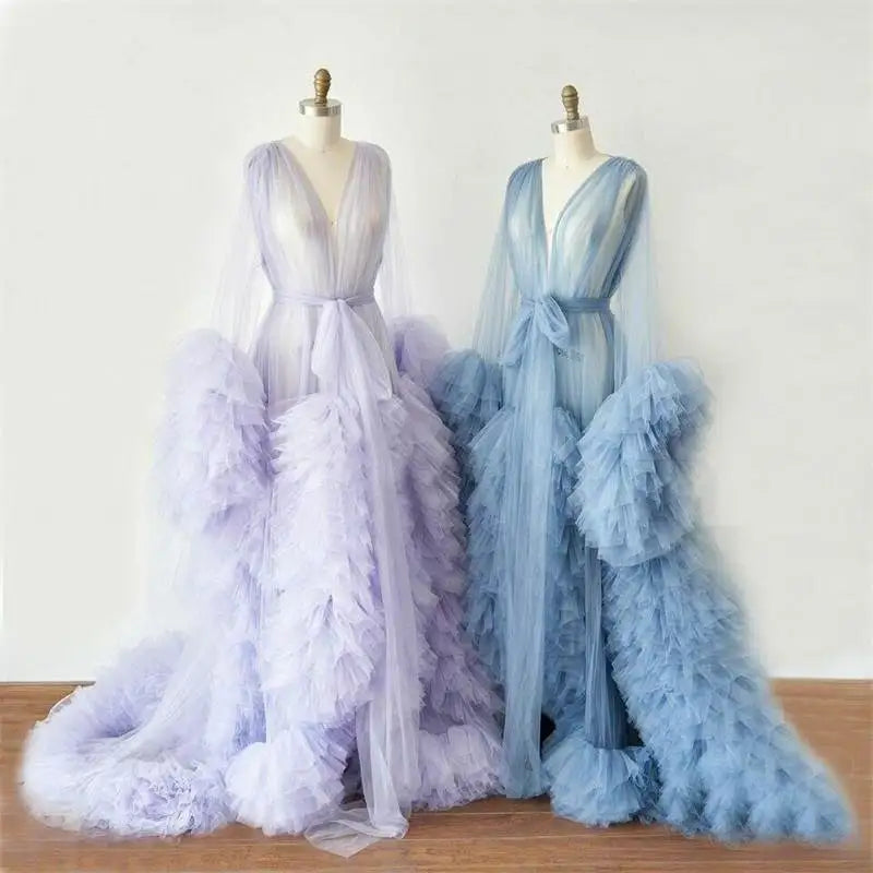 Sheer Long Tulle Robe Puffy Nightgown