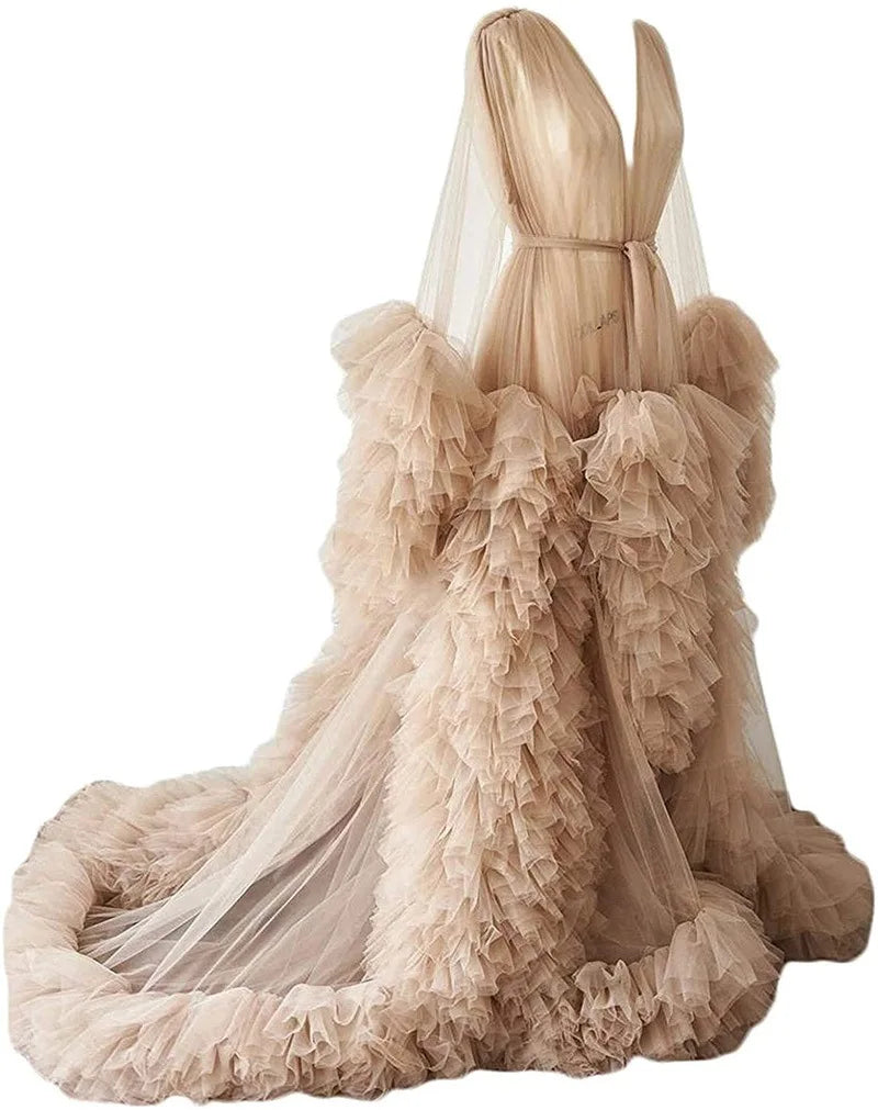 Sheer Long Tulle Robe Puffy Nightgown