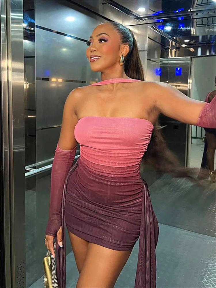 See Through Ruched Side Dress
