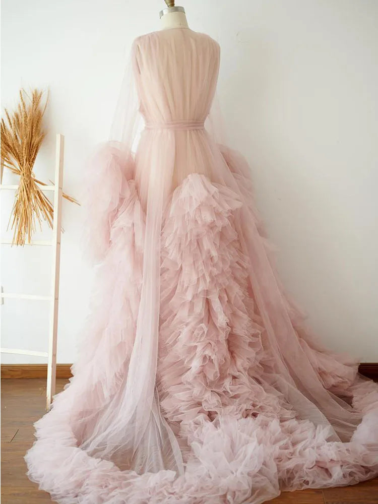 Sheer Long Tulle Robe Puffy Nightgown