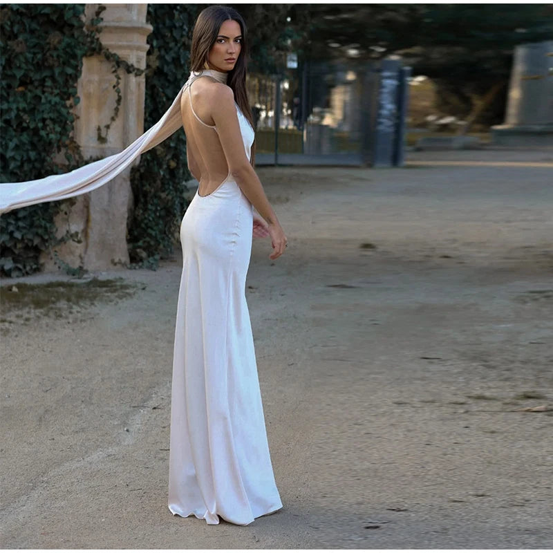 Elegant Halter Backless Off Shoulder Sleeveless Dresses