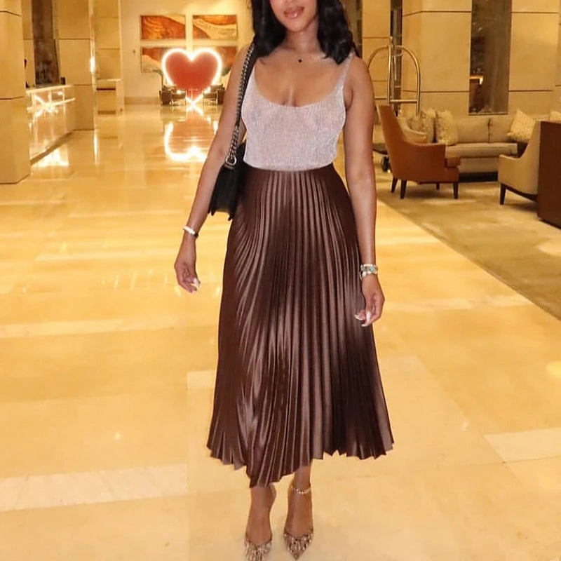 Brown Ruffle Skirt Mid Waist