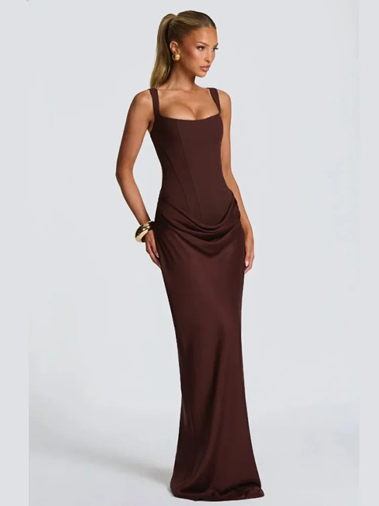 Solid Pleated Strapless High Waist Split Maxi Dresse