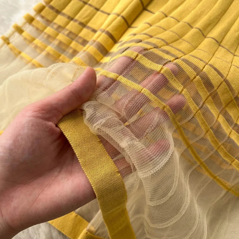 Crew Neck Mesh Elastic Dress