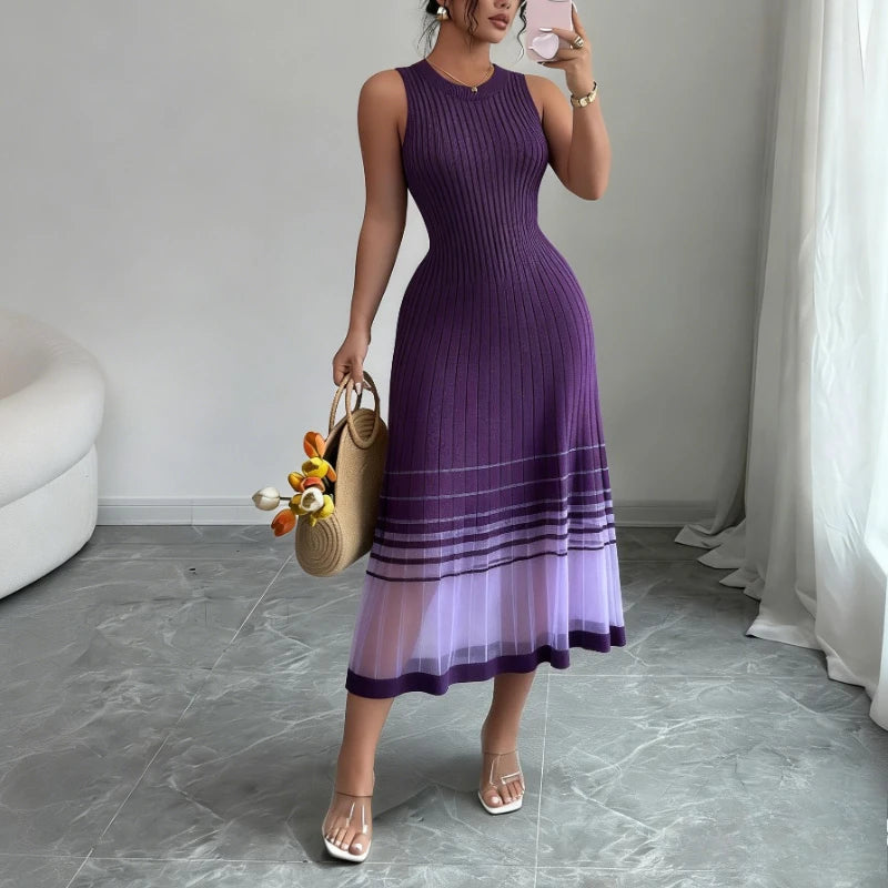 Crew Neck Mesh Elastic Dress