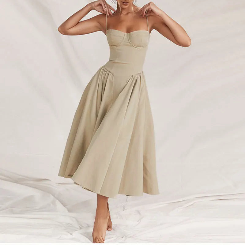 Sleeveless Backless Pleated Dresses
