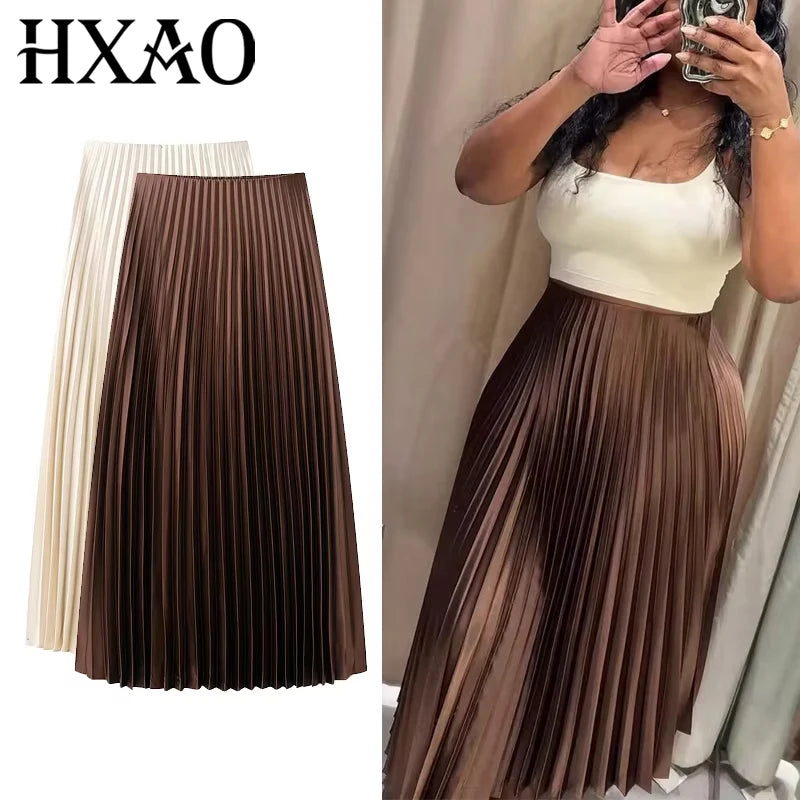Brown Ruffle Skirt Mid Waist