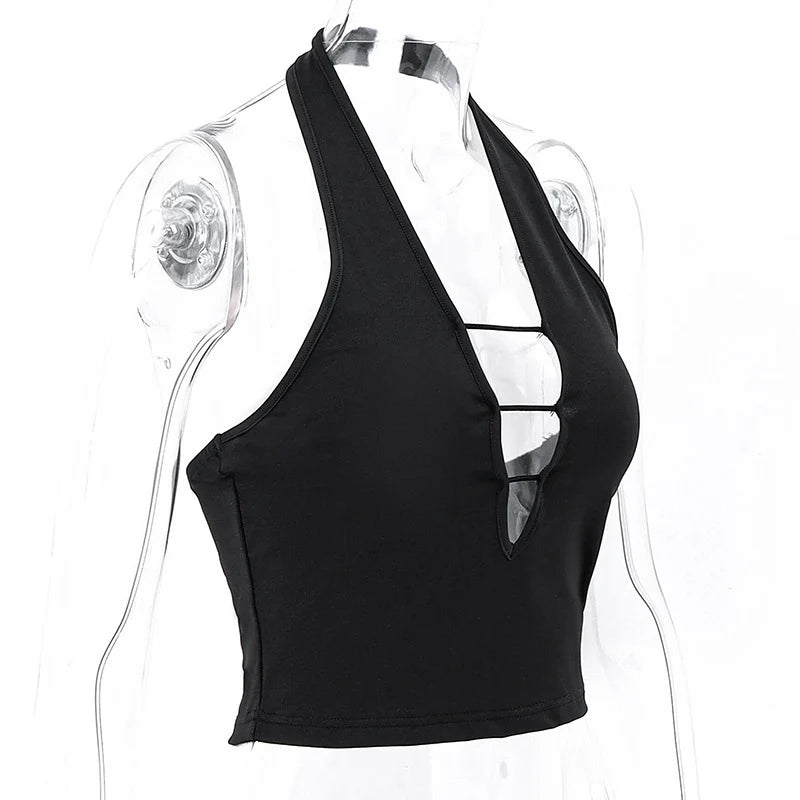 Deep V-neck Halter Top Sleeveless