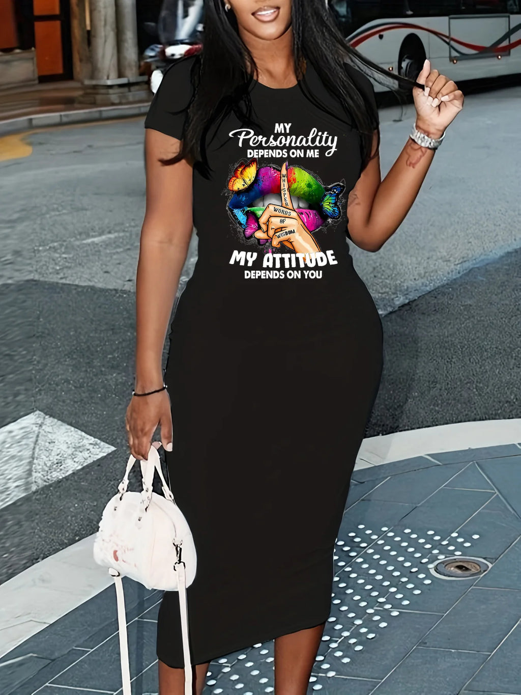 slim fit round neck short sleeved Long Dress