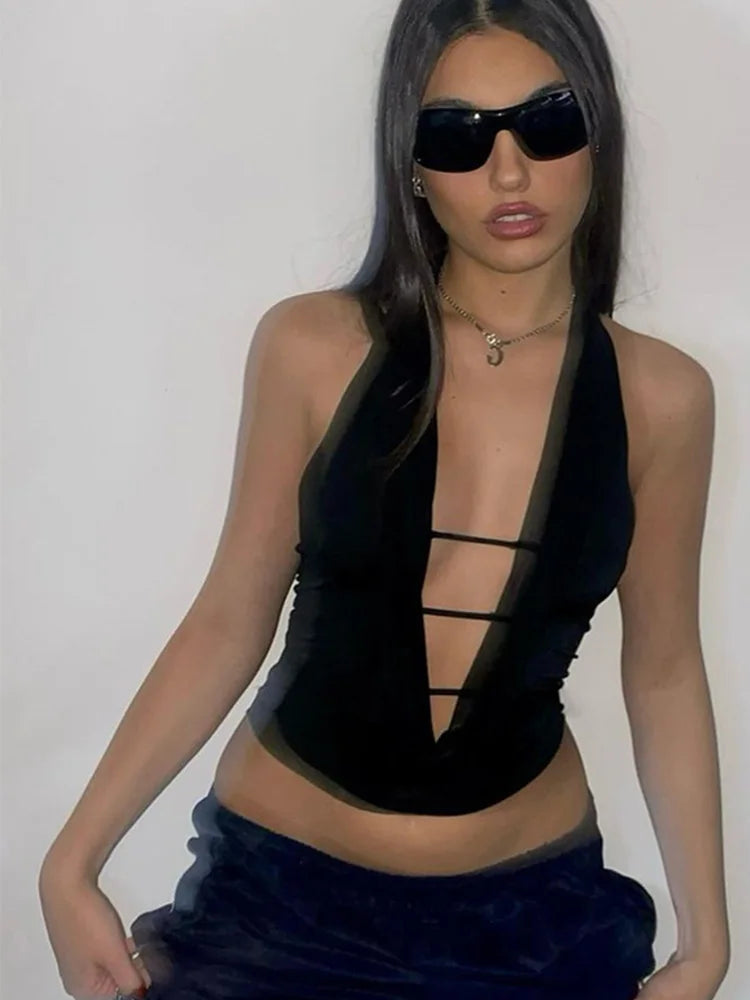 Deep V-neck Halter Top Sleeveless