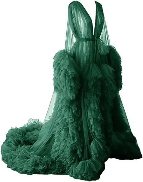 Sheer Long Tulle Robe Puffy Nightgown